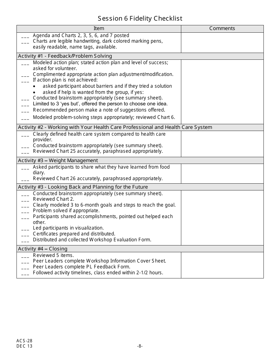 Form ACS-28 Workshop Checklist Summary of Observations - New Jersey, Page 8