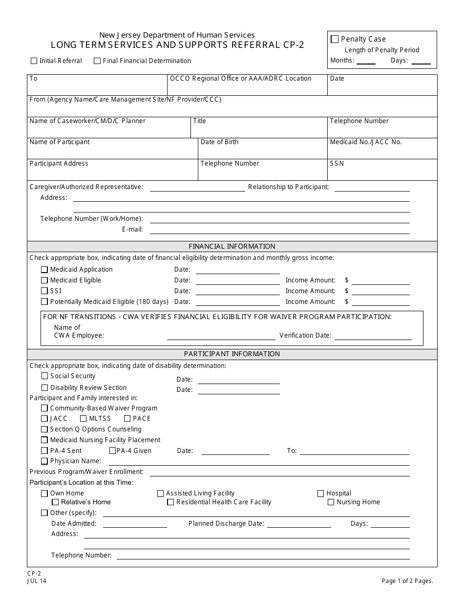 Form CP-2 Long Term Services and Supports Referral - New Jersey, Page 1