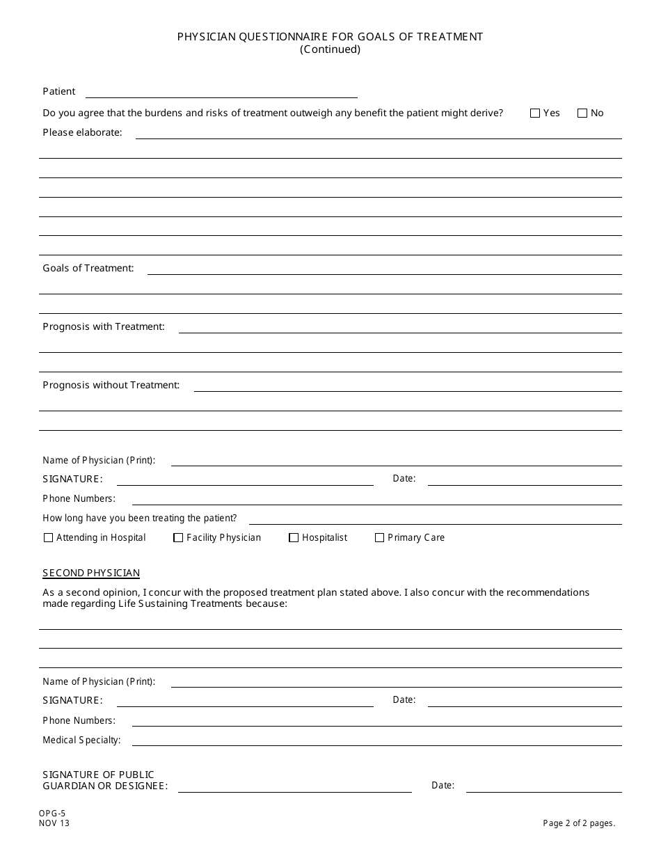 Form OPG-5 Physician Questionnaire for Goals of Treatment - New Jersey, Page 2
