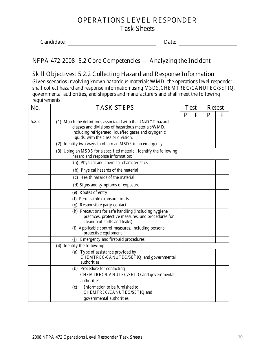 Operations Level Responder Task Sheets - Oregon, Page 10