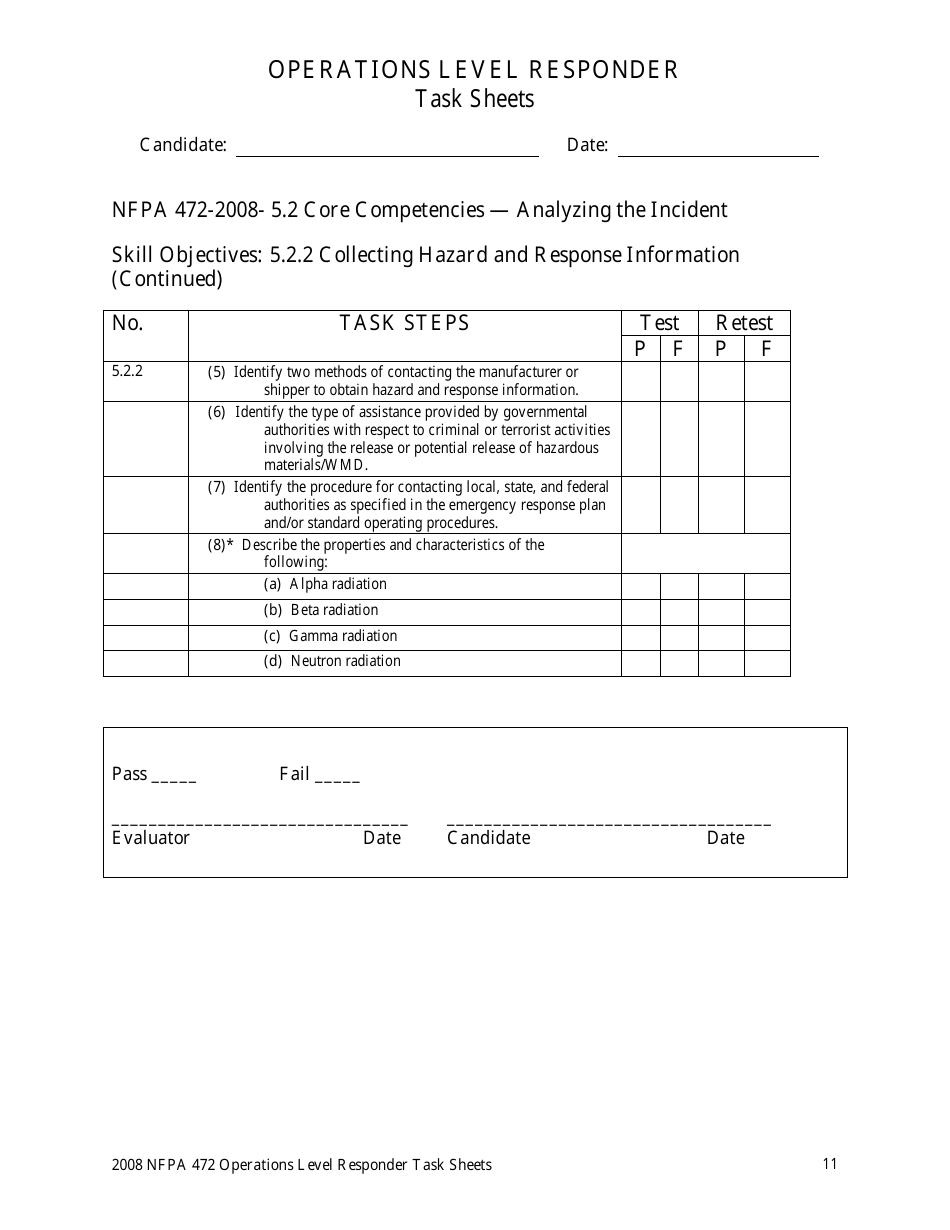 Operations Level Responder Task Sheets - Oregon, Page 11