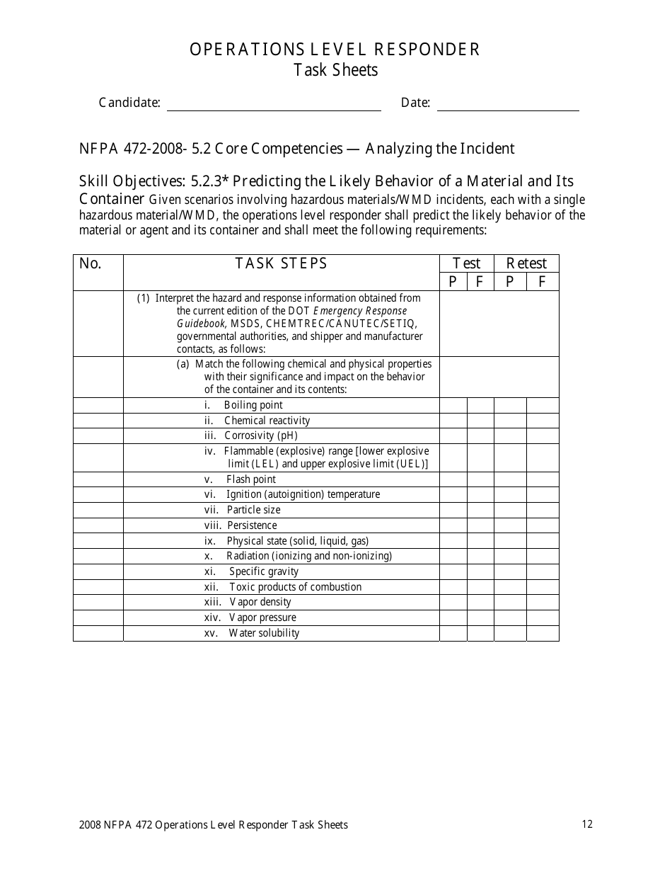 Operations Level Responder Task Sheets - Oregon, Page 12