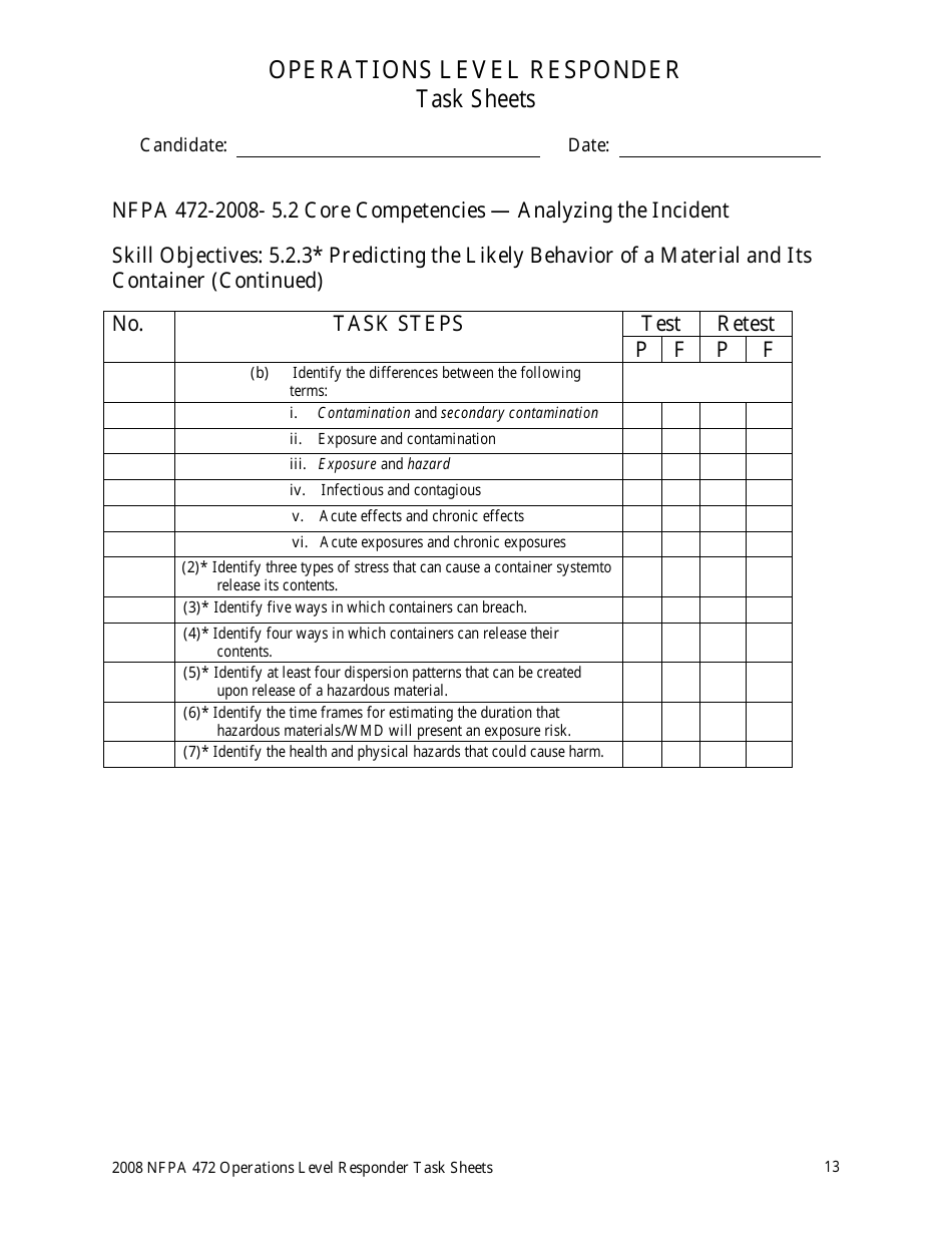 Operations Level Responder Task Sheets - Oregon, Page 13