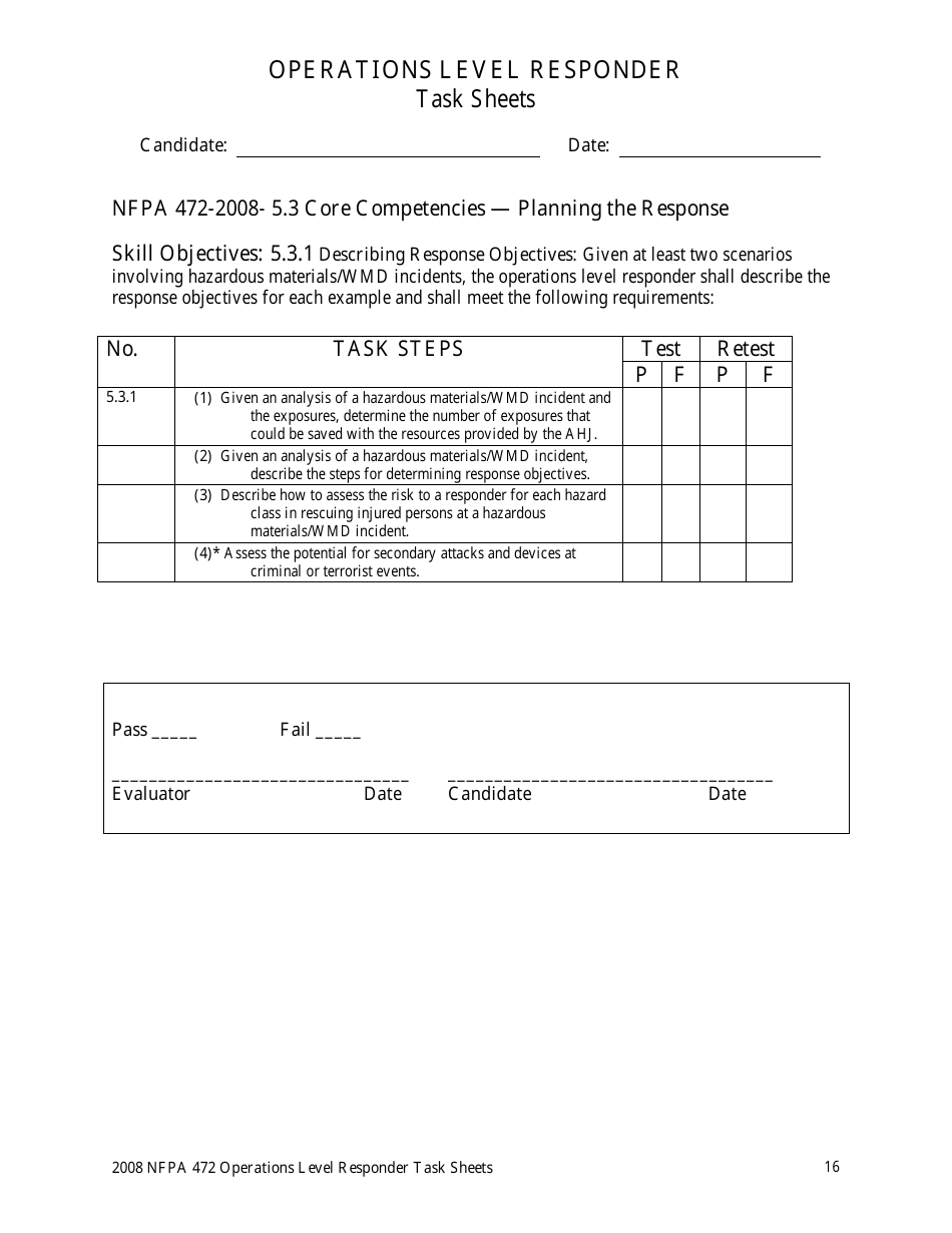 Operations Level Responder Task Sheets - Oregon, Page 16