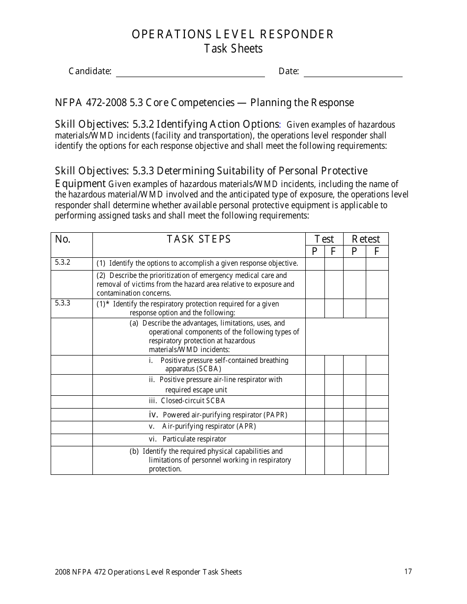 Operations Level Responder Task Sheets - Oregon, Page 17