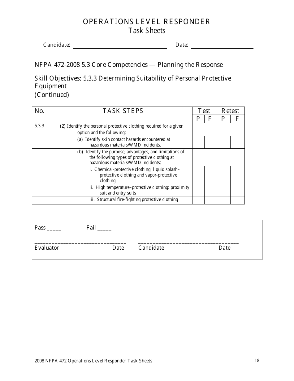 Operations Level Responder Task Sheets - Oregon, Page 18
