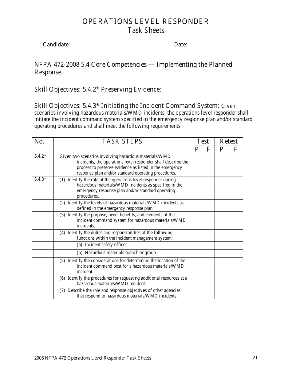 Operations Level Responder Task Sheets - Oregon, Page 21