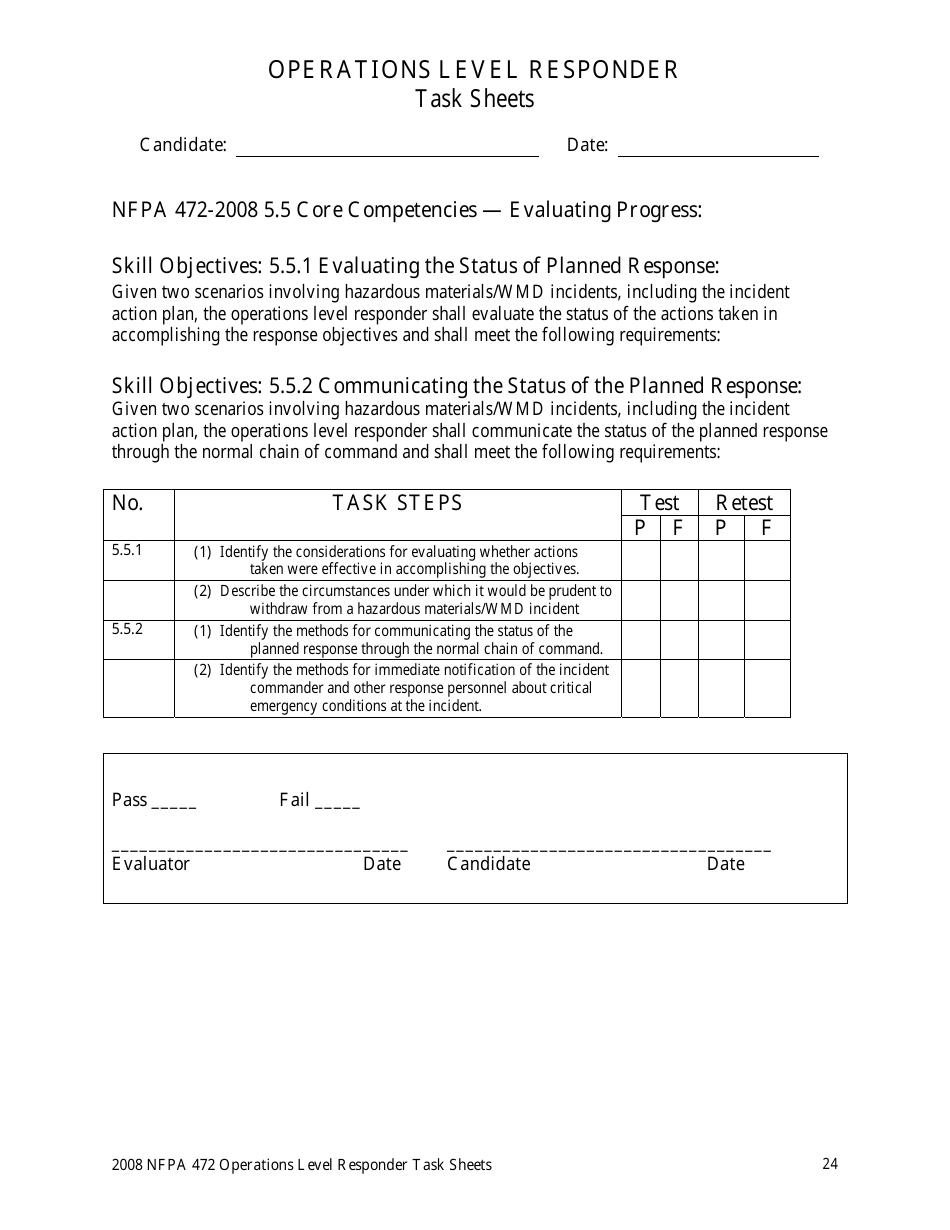 Operations Level Responder Task Sheets - Oregon, Page 24