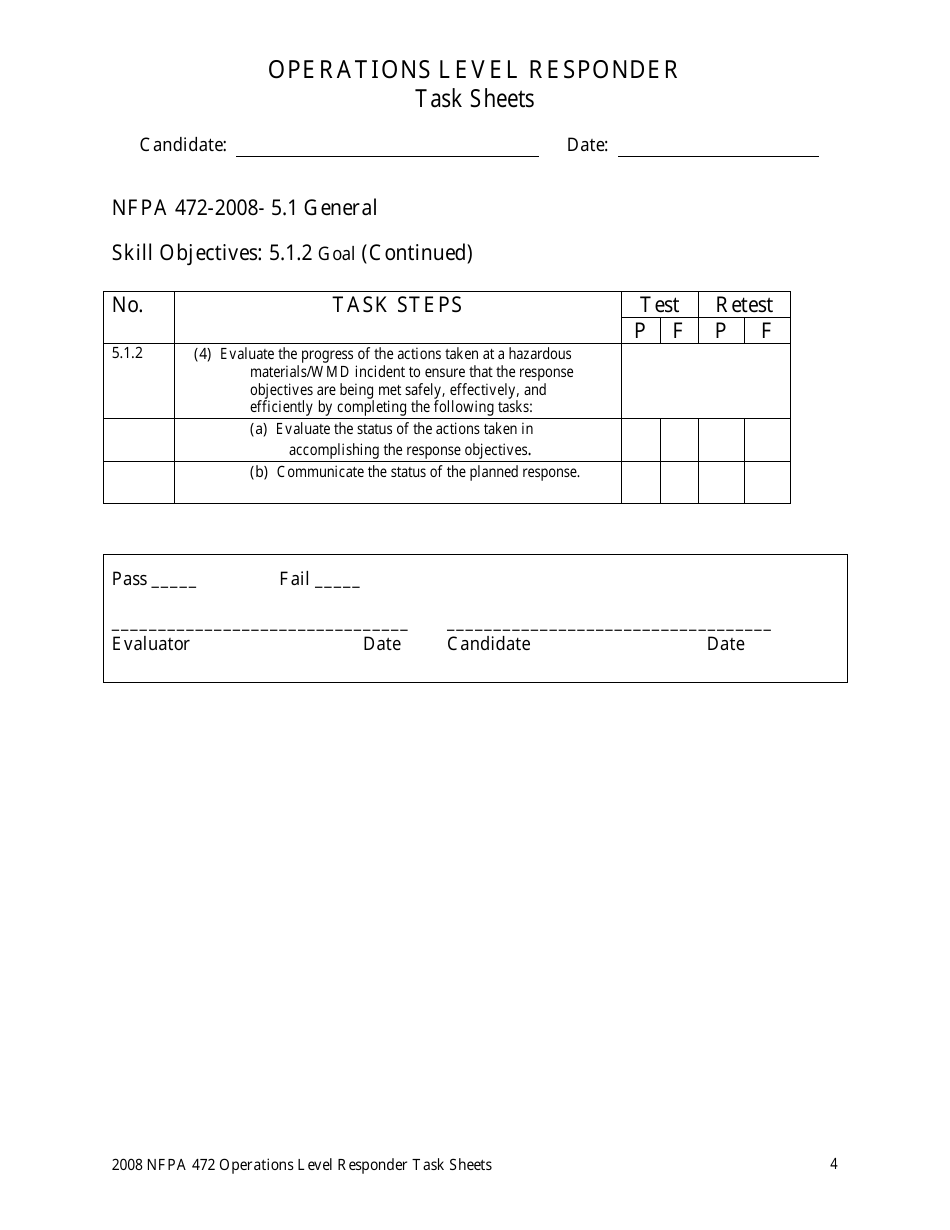 Operations Level Responder Task Sheets - Oregon, Page 4