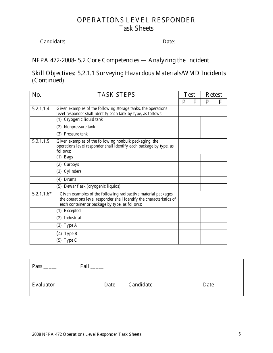 Operations Level Responder Task Sheets - Oregon, Page 6
