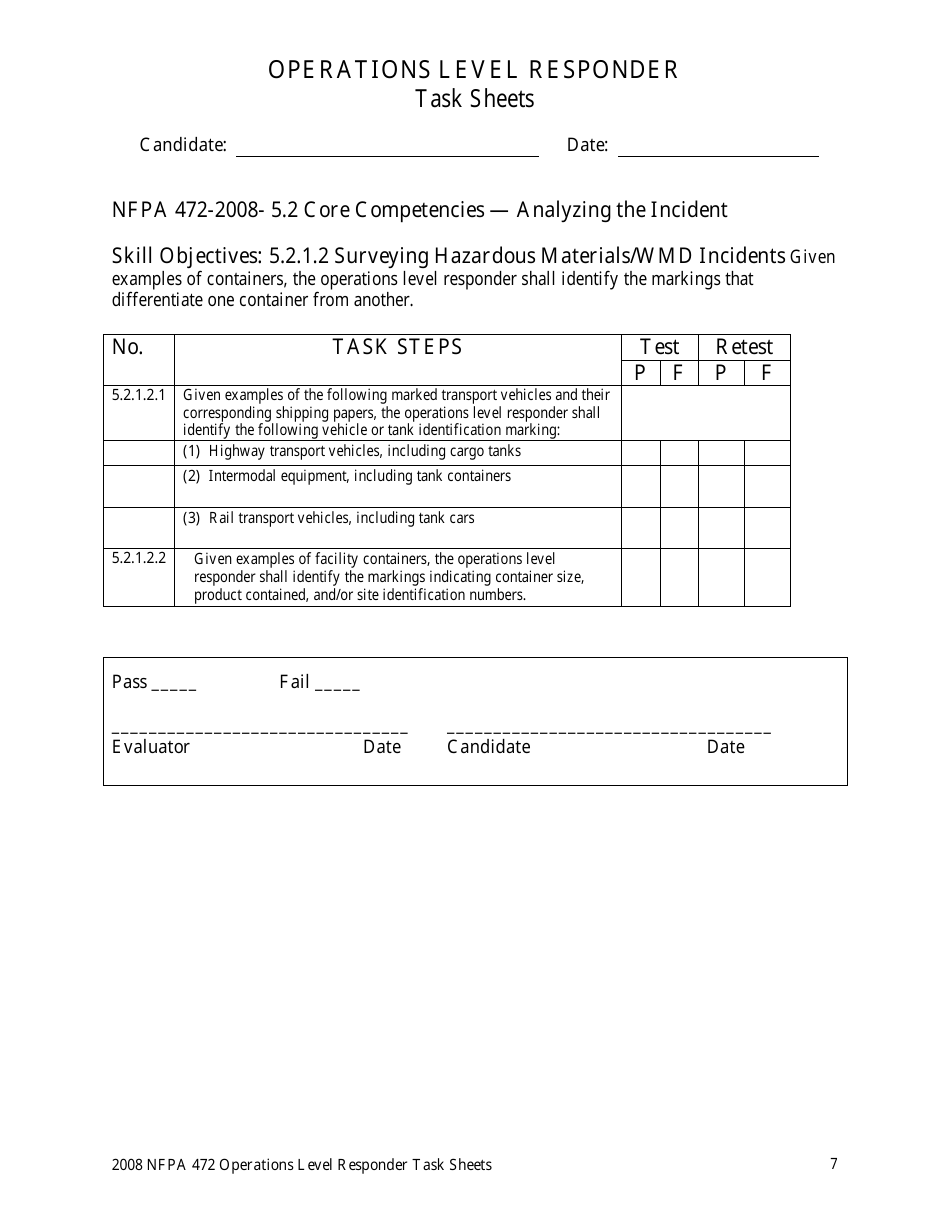 Operations Level Responder Task Sheets - Oregon, Page 7