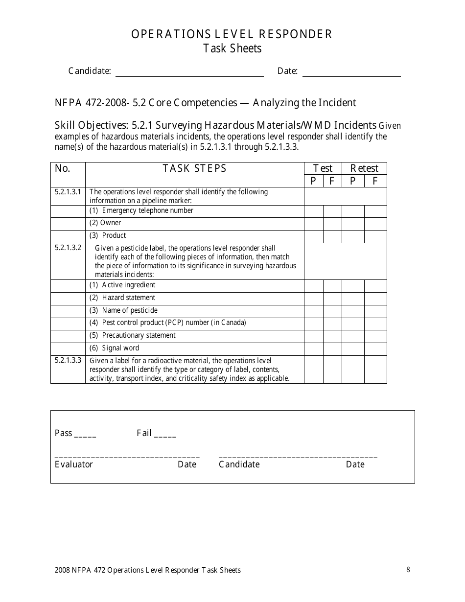 Operations Level Responder Task Sheets - Oregon, Page 8