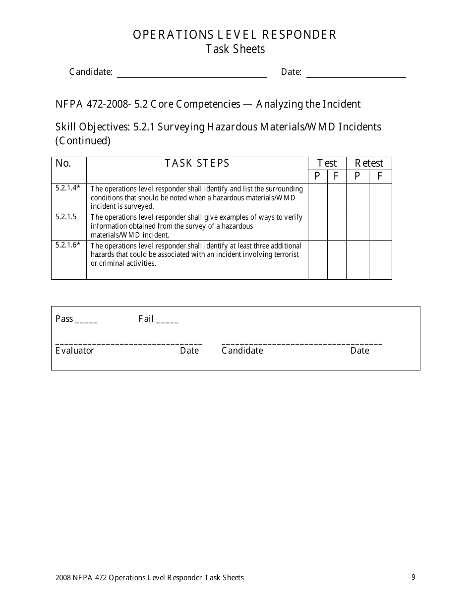 Operations Level Responder Task Sheets - Oregon, Page 9