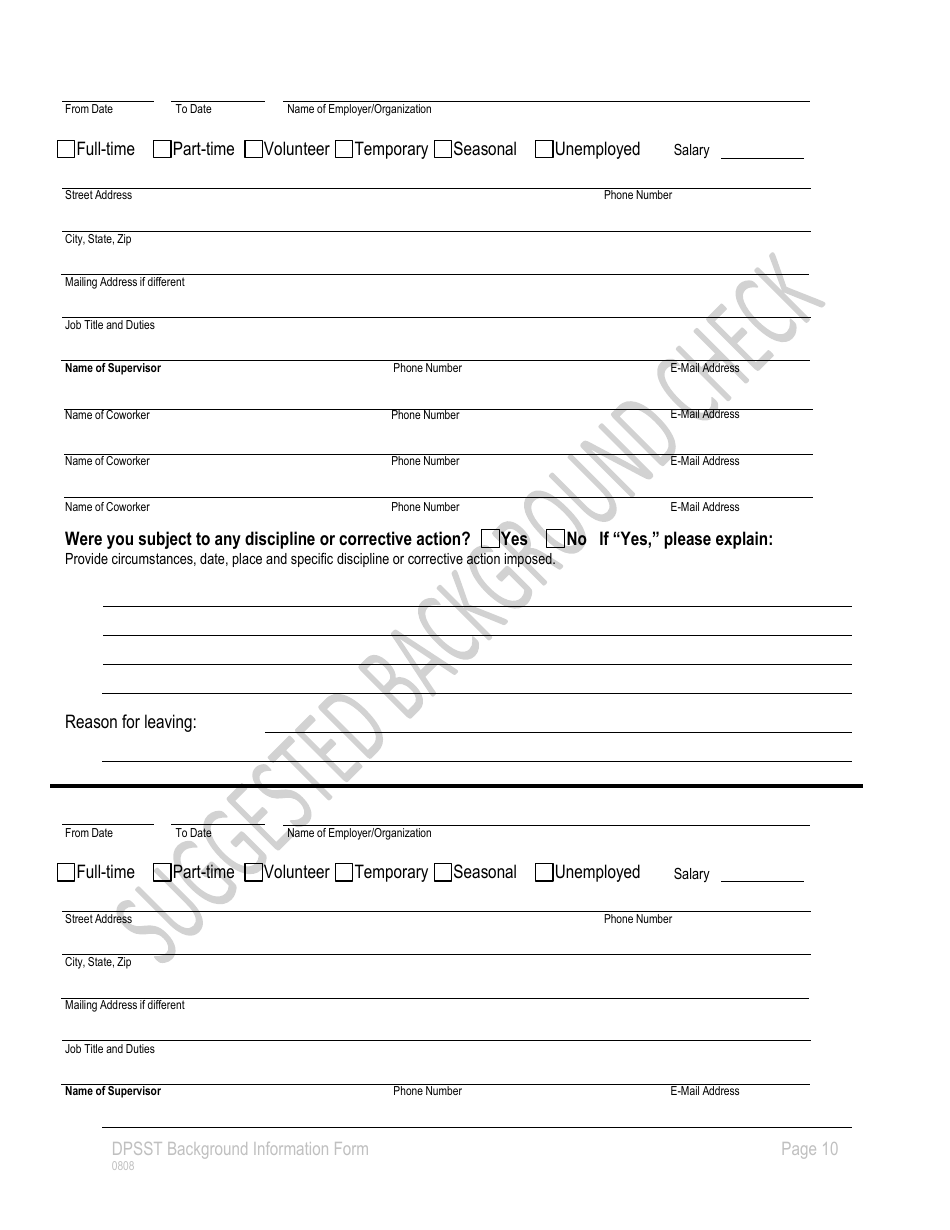 Background Information Form - Oregon, Page 10