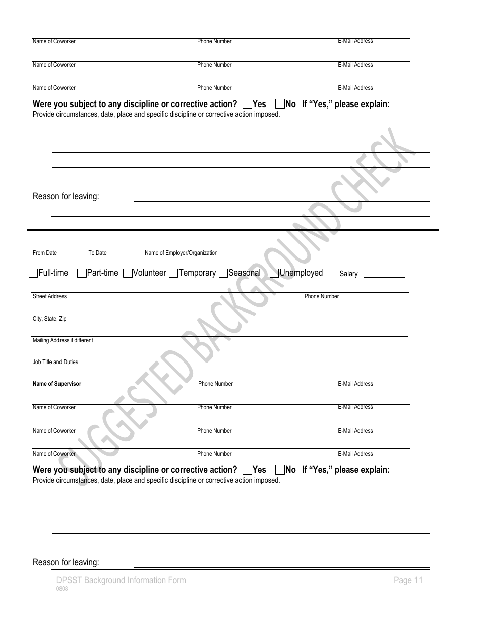 Background Information Form - Oregon, Page 11