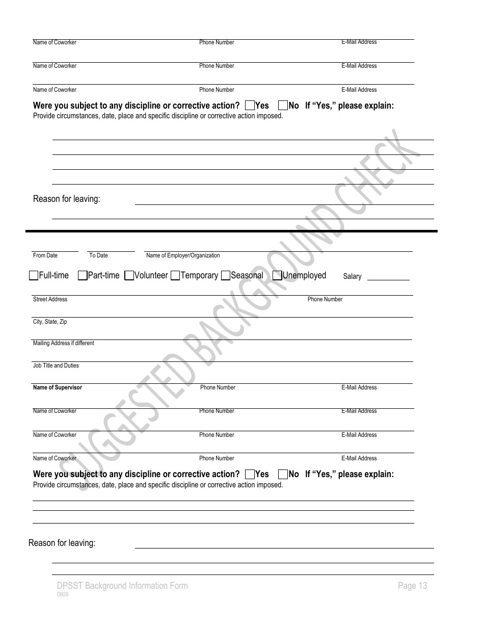 Background Information Form - Oregon, Page 13