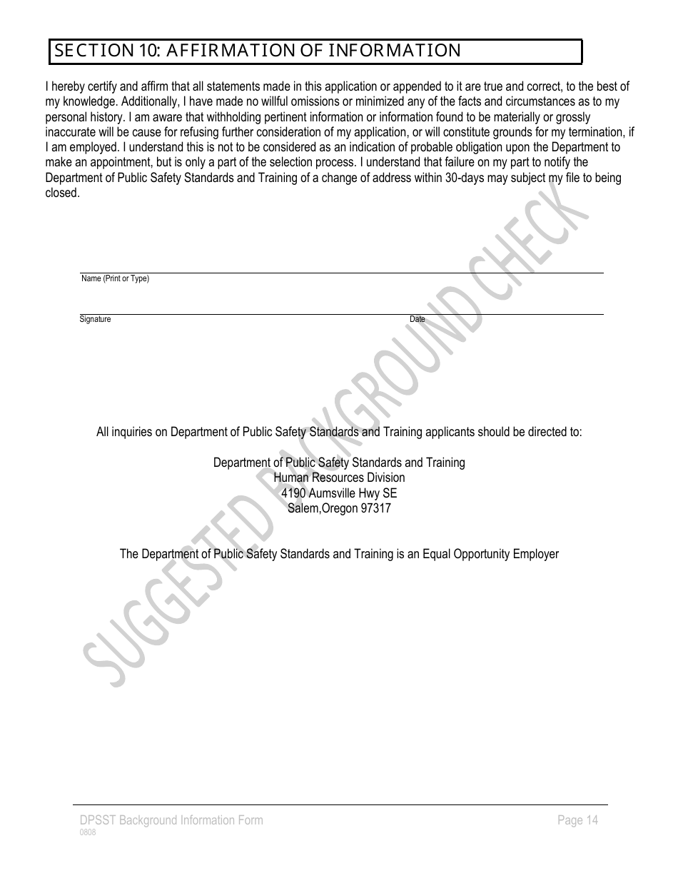 Background Information Form - Oregon, Page 14