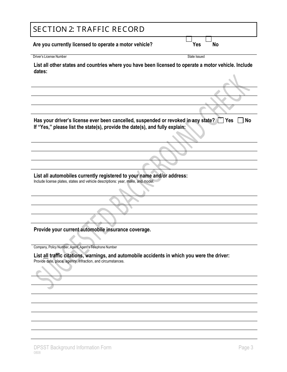 Background Information Form - Oregon, Page 3
