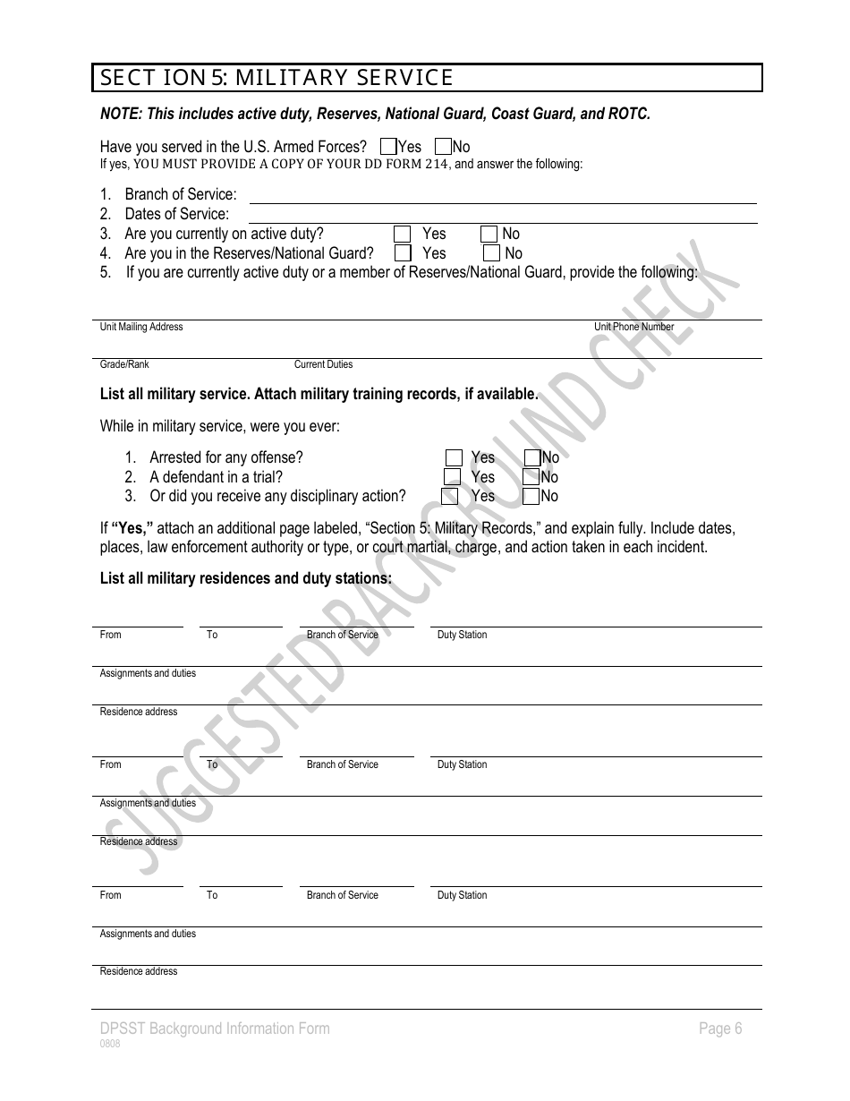 Background Information Form - Oregon, Page 6