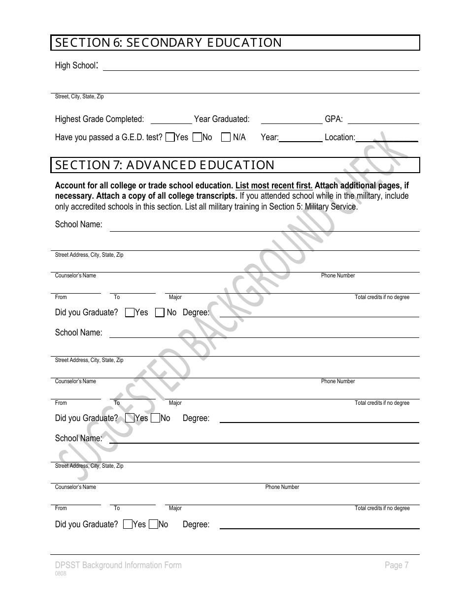 Background Information Form - Oregon, Page 7