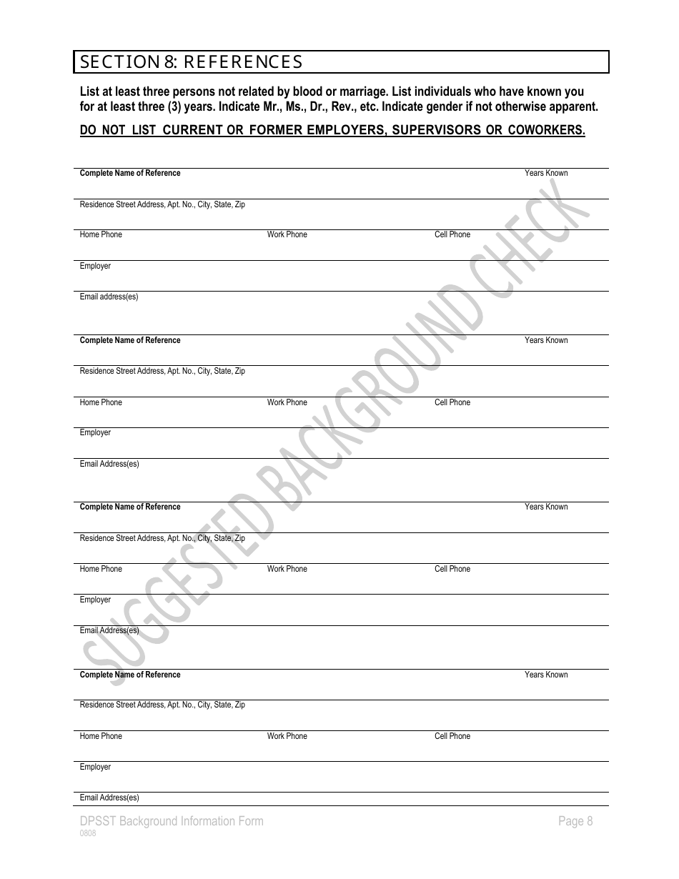 Background Information Form - Oregon, Page 8
