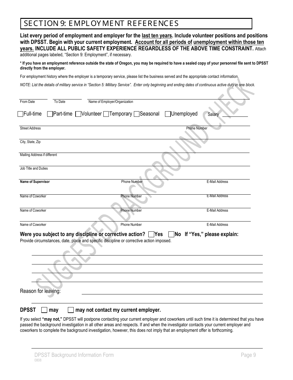 Oregon Background Information Form - Fill Out, Sign Online And Download 