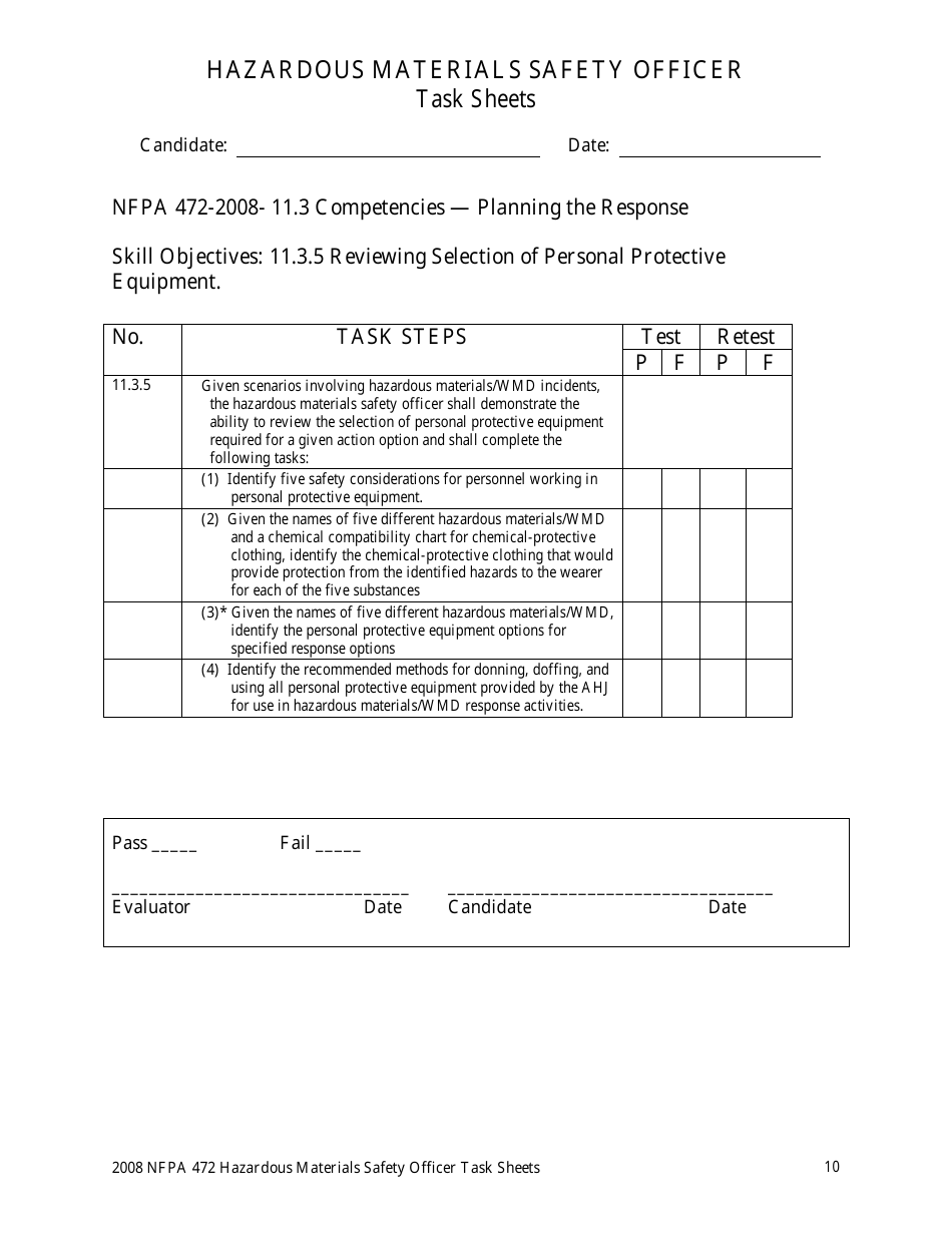 Hazardous Materials Safety Officer Task Sheets - Oregon, Page 10