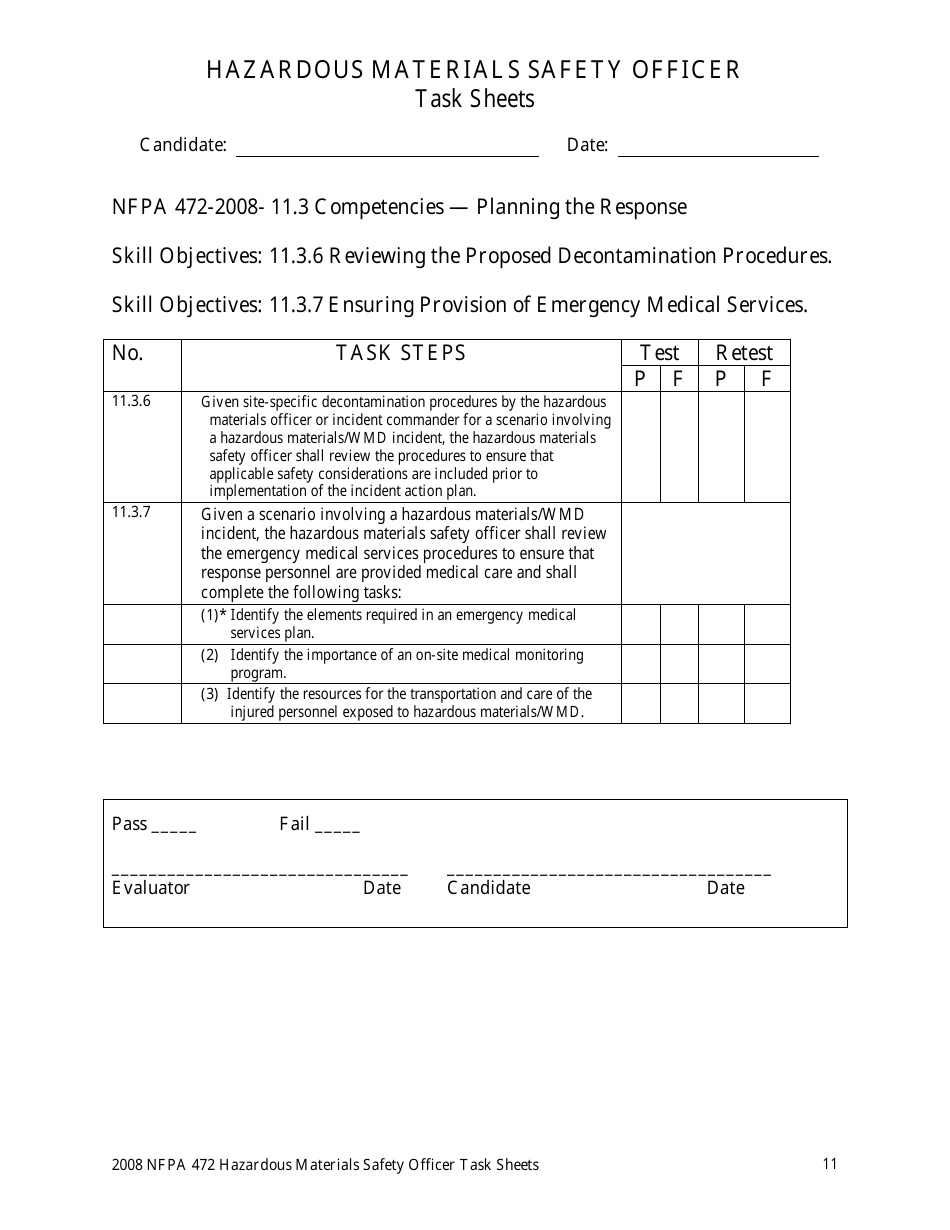 Hazardous Materials Safety Officer Task Sheets - Oregon, Page 11