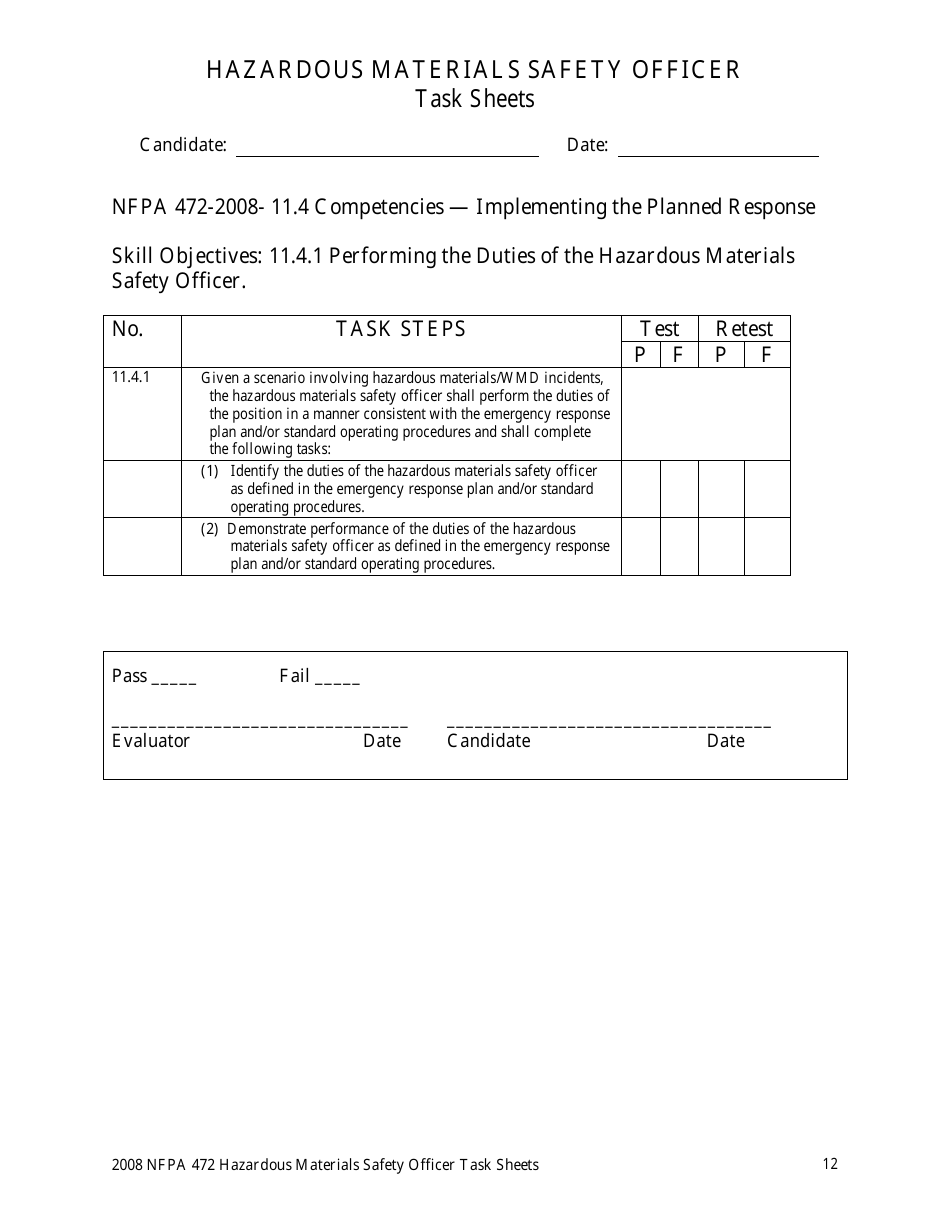 Hazardous Materials Safety Officer Task Sheets - Oregon, Page 12