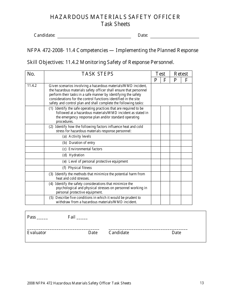 Hazardous Materials Safety Officer Task Sheets - Oregon, Page 13