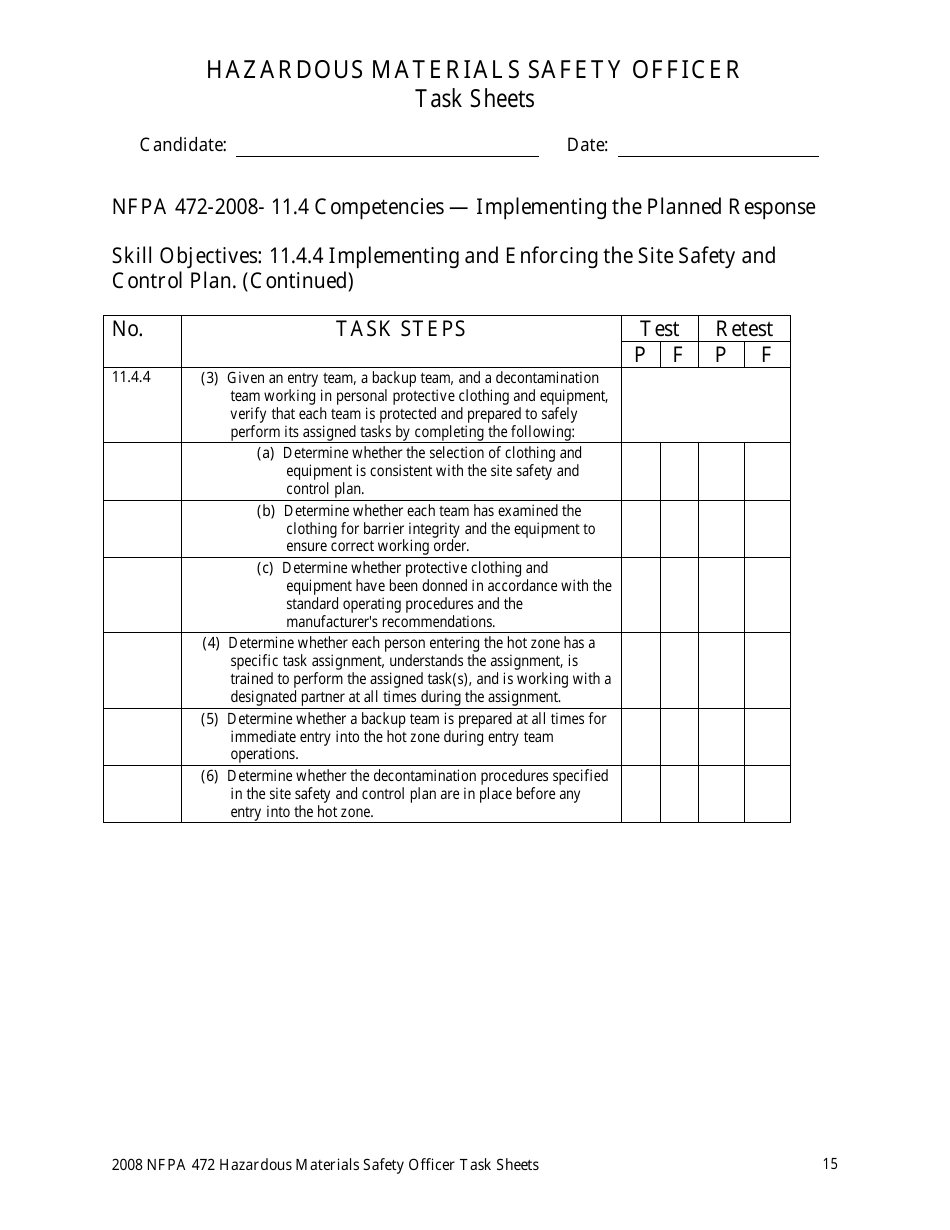 Hazardous Materials Safety Officer Task Sheets - Oregon, Page 15