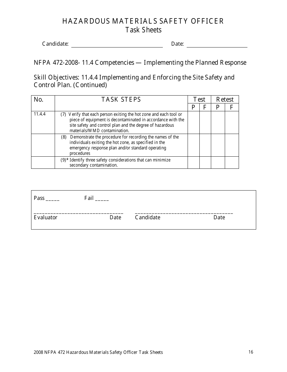 Hazardous Materials Safety Officer Task Sheets - Oregon, Page 16