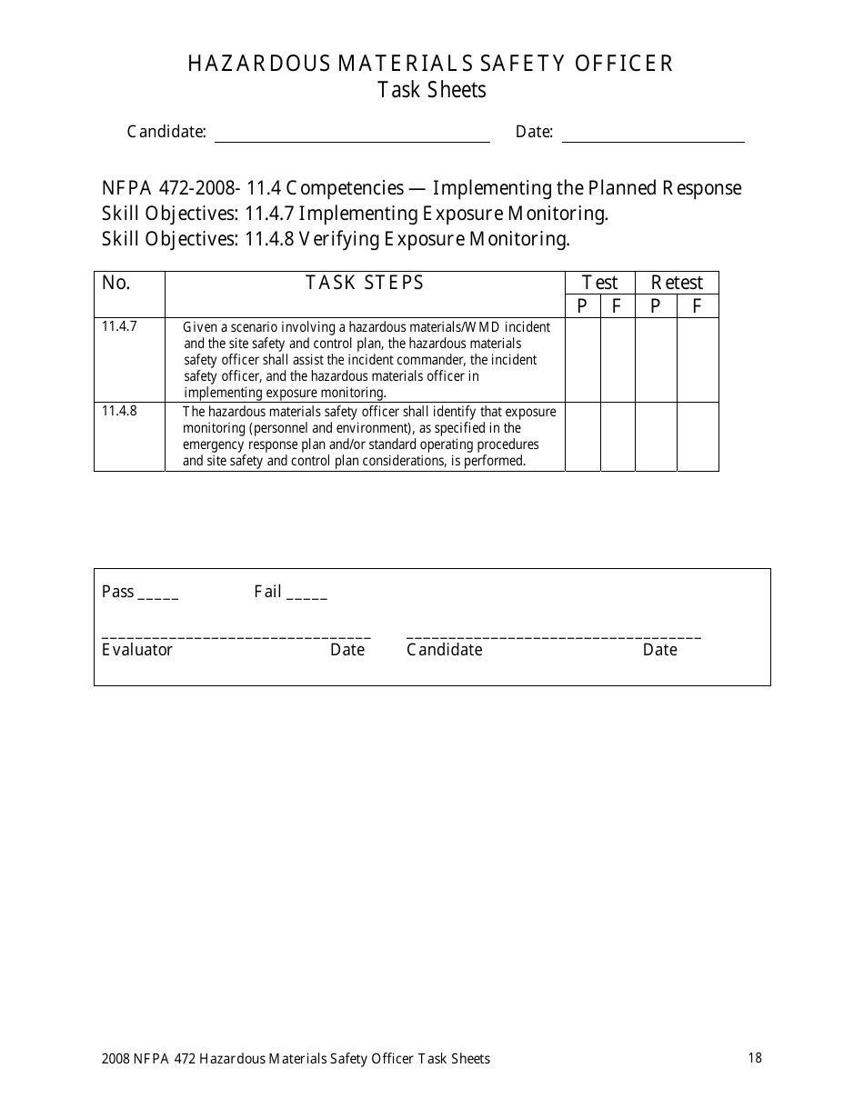 Hazardous Materials Safety Officer Task Sheets - Oregon, Page 18