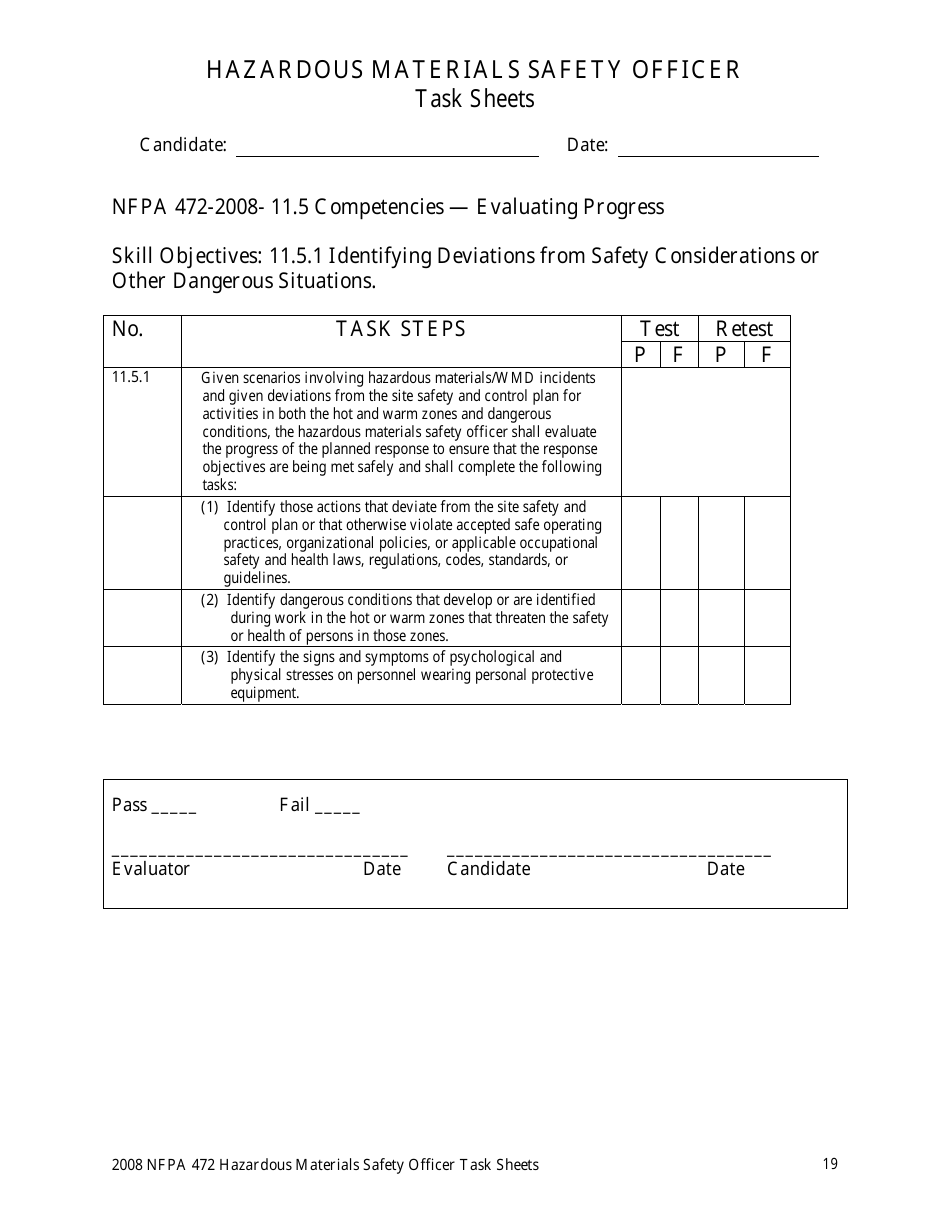 Hazardous Materials Safety Officer Task Sheets - Oregon, Page 19