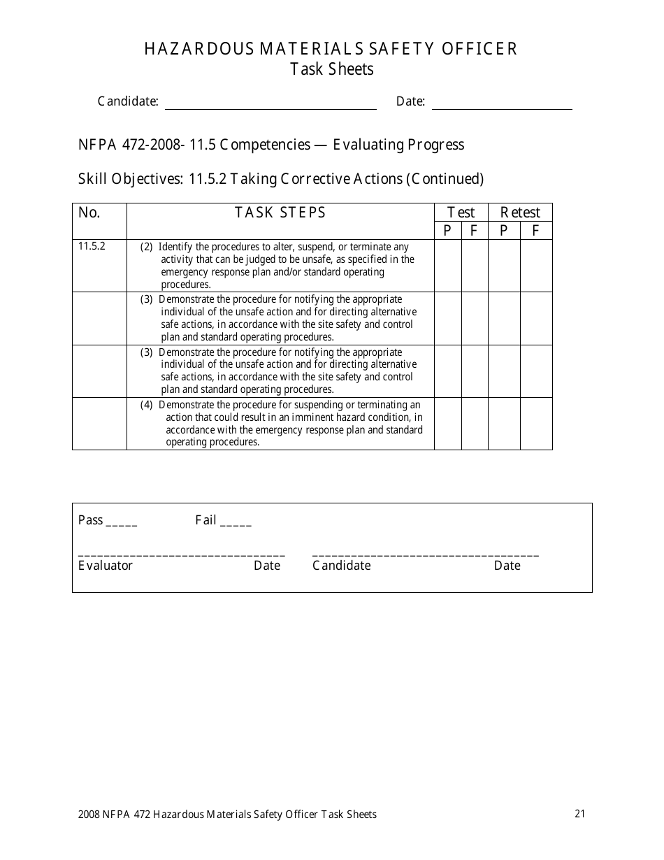 Hazardous Materials Safety Officer Task Sheets - Oregon, Page 21