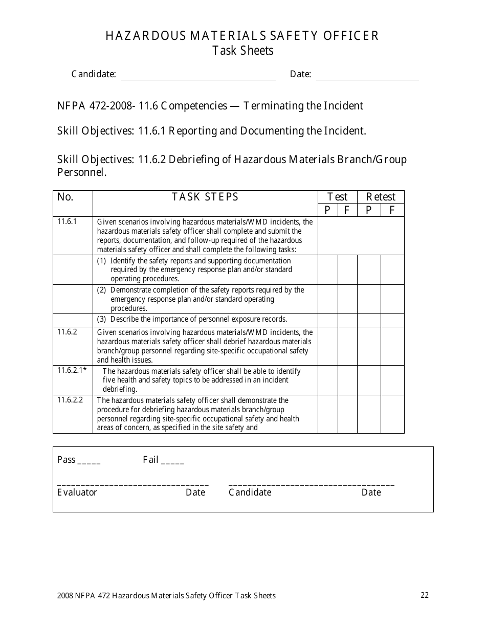 Hazardous Materials Safety Officer Task Sheets - Oregon, Page 22