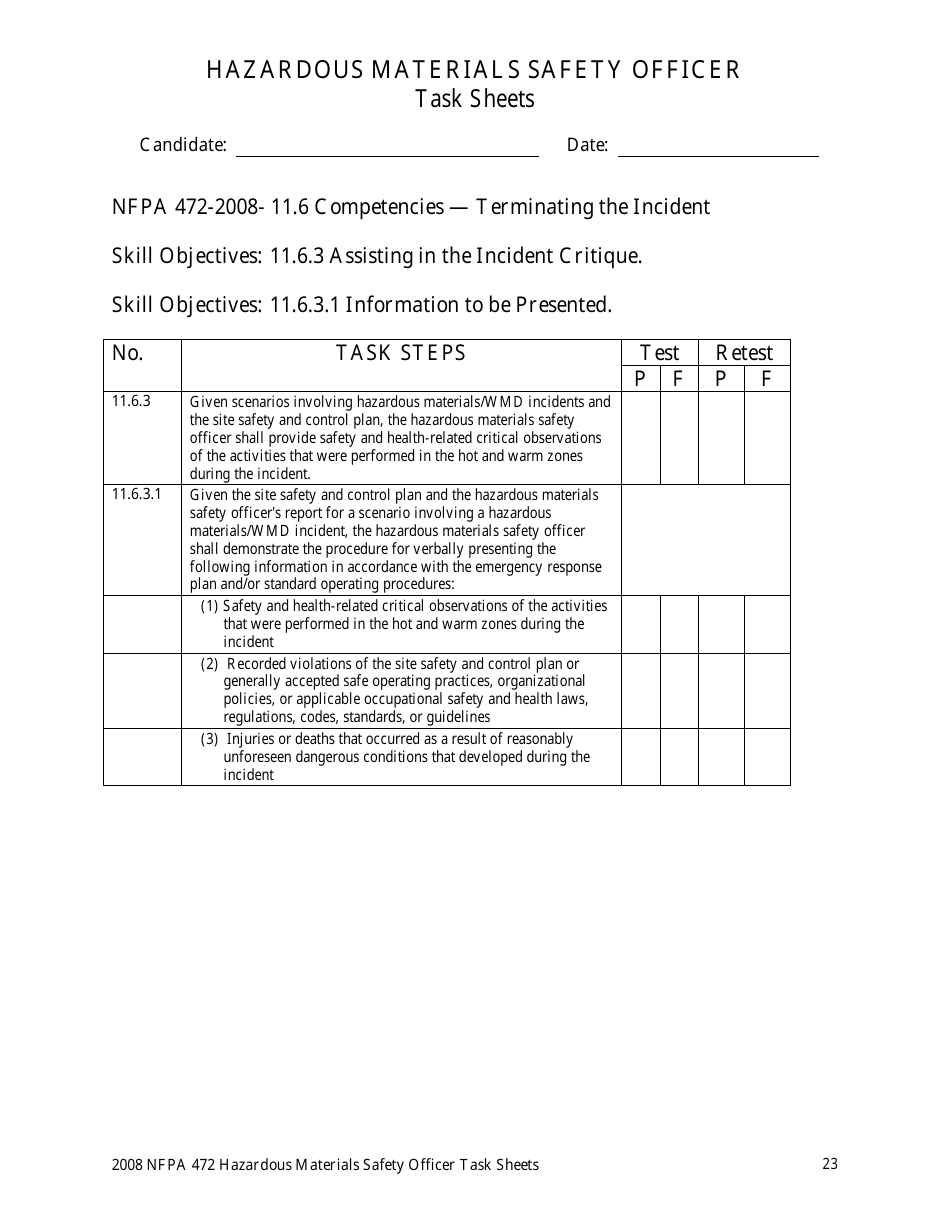 Hazardous Materials Safety Officer Task Sheets - Oregon, Page 23