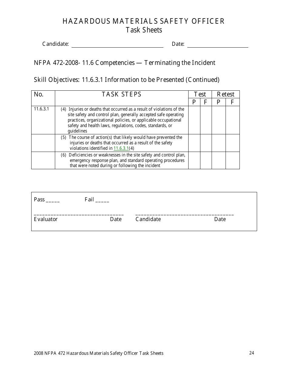 Hazardous Materials Safety Officer Task Sheets - Oregon, Page 24