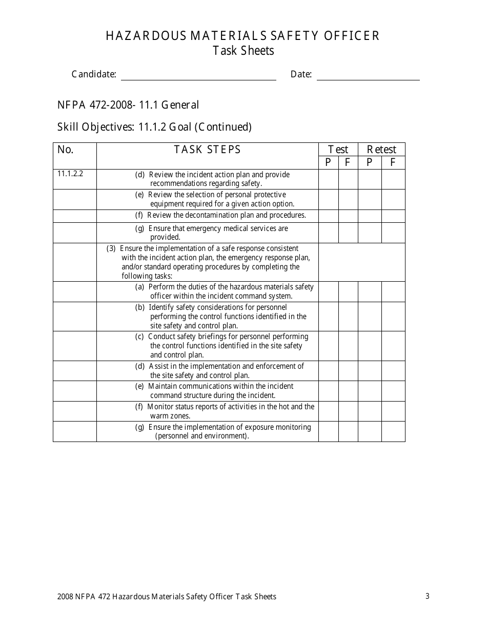 Hazardous Materials Safety Officer Task Sheets - Oregon, Page 3
