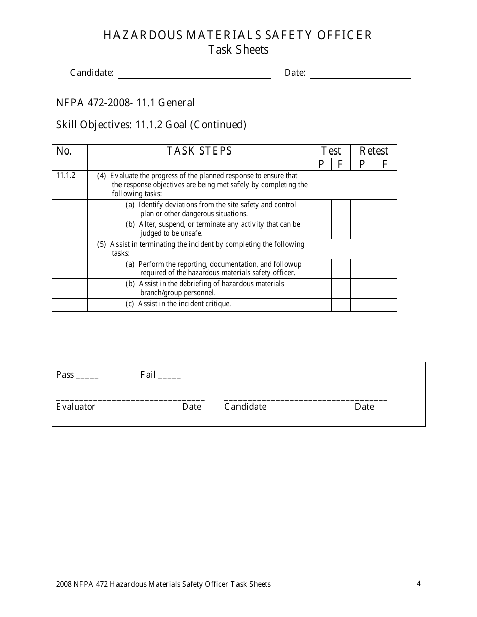 Hazardous Materials Safety Officer Task Sheets - Oregon, Page 4