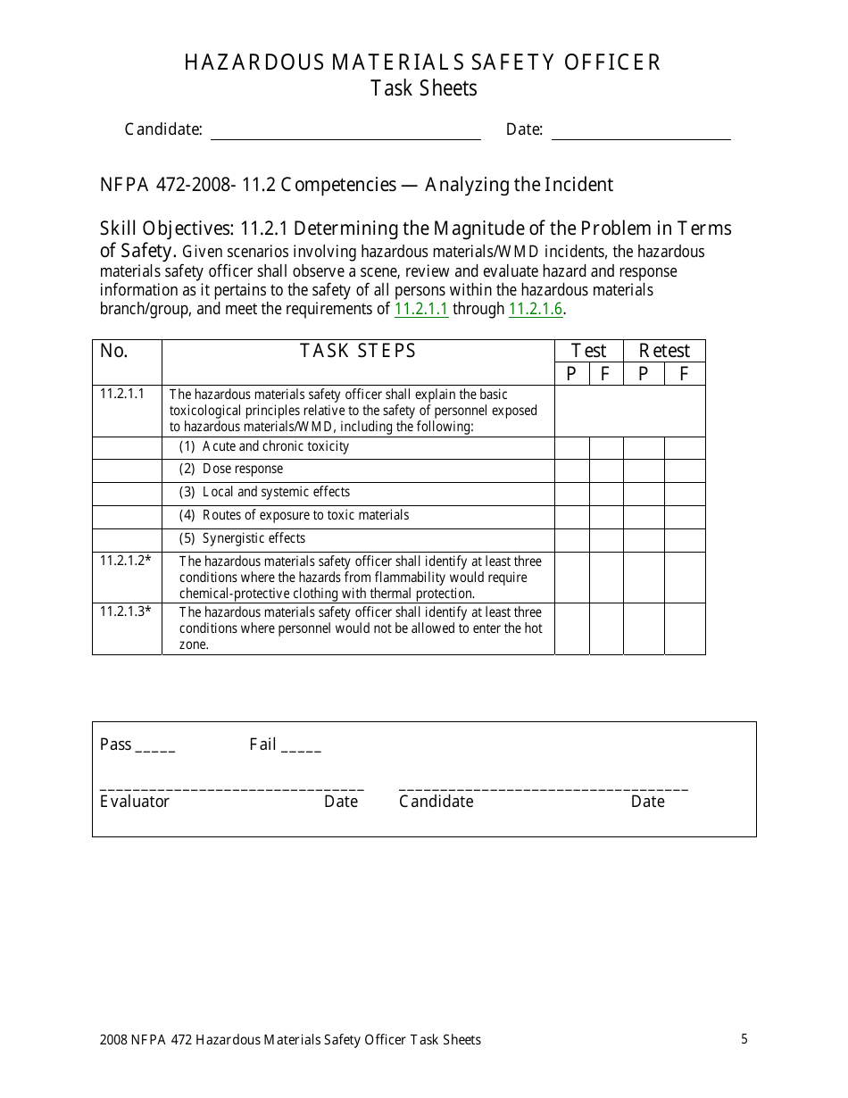 Hazardous Materials Safety Officer Task Sheets - Oregon, Page 5