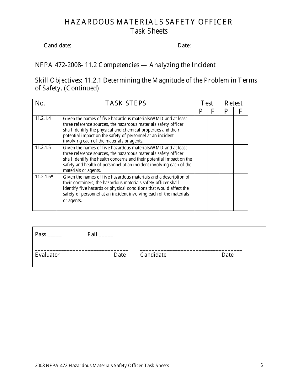 Hazardous Materials Safety Officer Task Sheets - Oregon, Page 6
