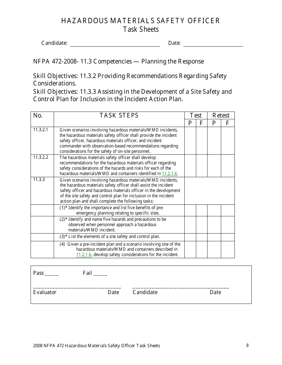 Hazardous Materials Safety Officer Task Sheets - Oregon, Page 8