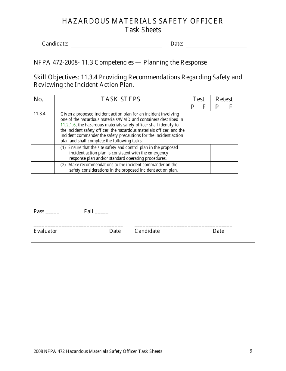 Hazardous Materials Safety Officer Task Sheets - Oregon, Page 9