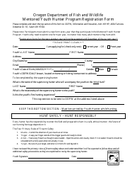 Document preview: Mentored Youth Hunter Program Registration Form - Oregon