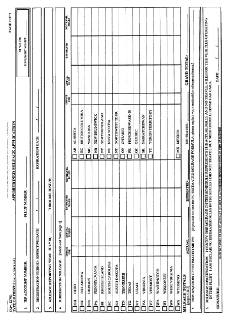 Form IRP-M2 Page 2 Apportioned Mileage Application - North Carolina