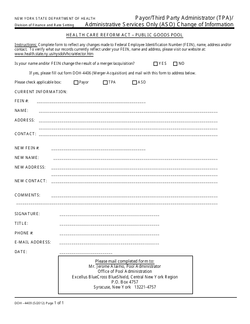 Form DOH-4409  Printable Pdf