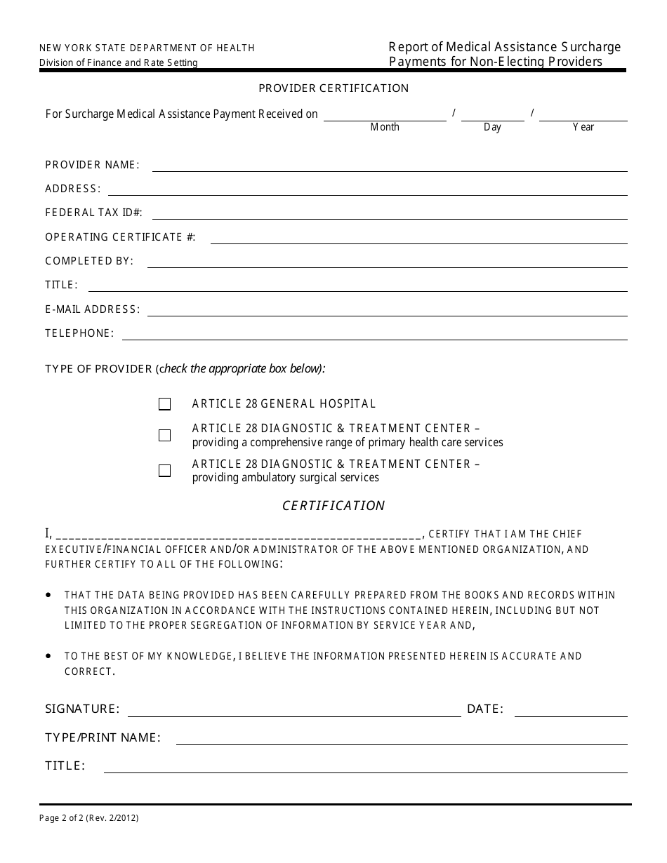 Report of Medical Assistance Surcharge Payments for Non-electing Providers - New York, Page 3