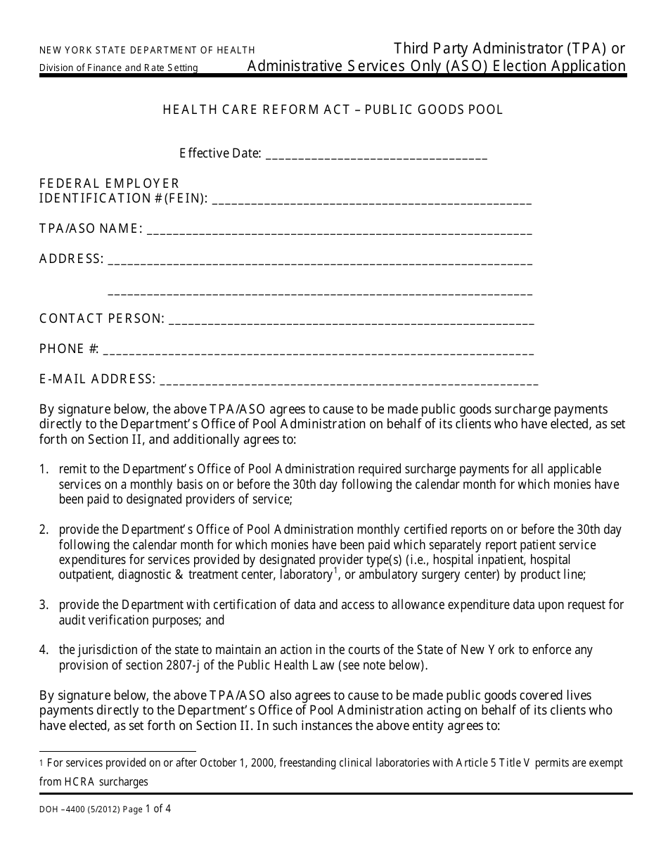 Form DOH-4400 Tpa / Aso Election Application - New York, Page 3