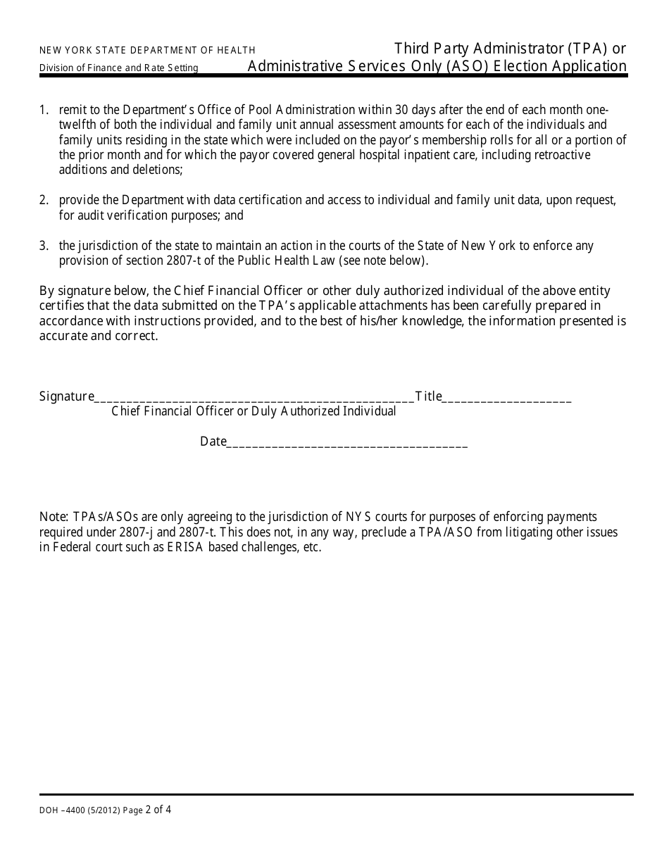Form DOH-4400 Tpa / Aso Election Application - New York, Page 4